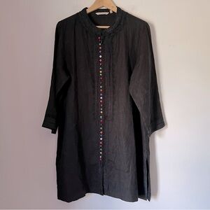 Soft Surroundings Desert Linen Tunic Top Black Embroidered Classic Playful Chic